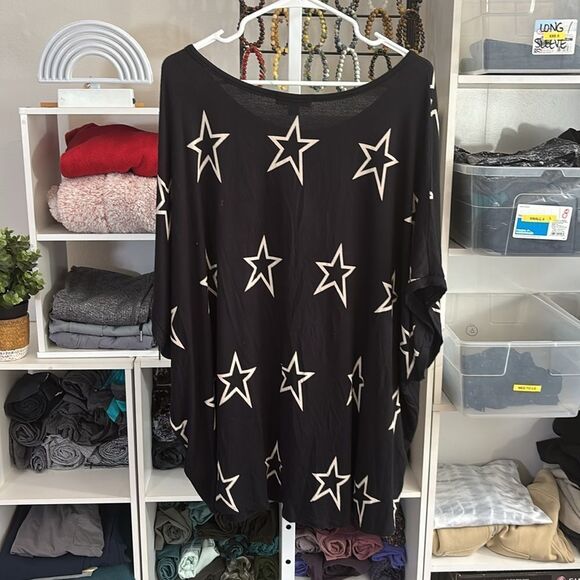 buffalo david button 3X EUC Black Star Print Women's Top soft stretchy - Picture 6 of 6